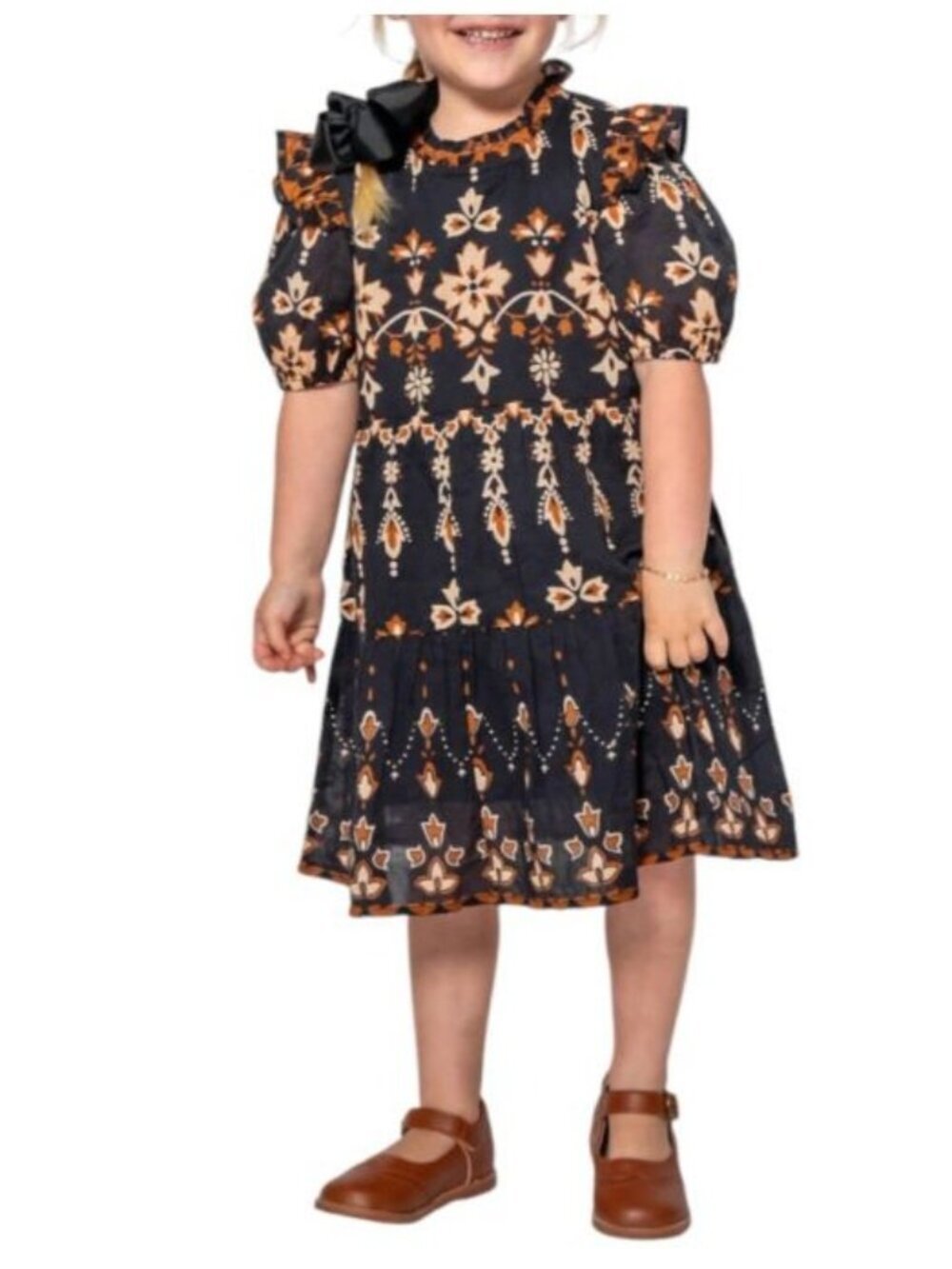 Cleobella Organic Cotton Toddler Dress 2/3 Black Brown Boho Floral Lined